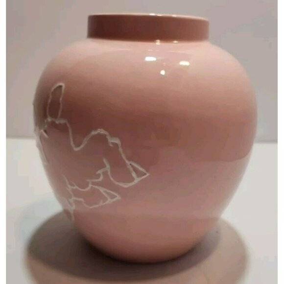Vtg Pink Vase/Ginger Jar With White Lamb Outlined 6" Tall By 5.5" Wide - Picture 2 of 12